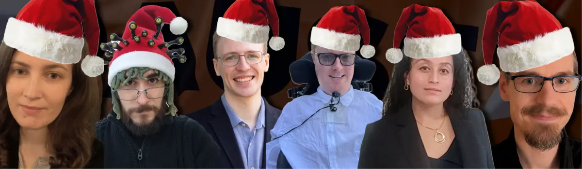 PauseAI volunteers wearing Santa hats